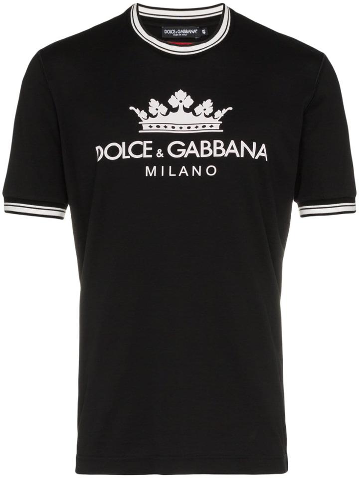 Dolce & Gabbana Black Crown Logo Print Cotton T Shirt
