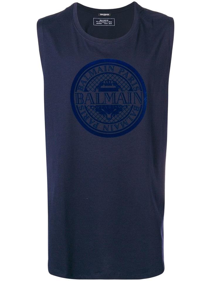 Balmain Logo Vest Top - Blue