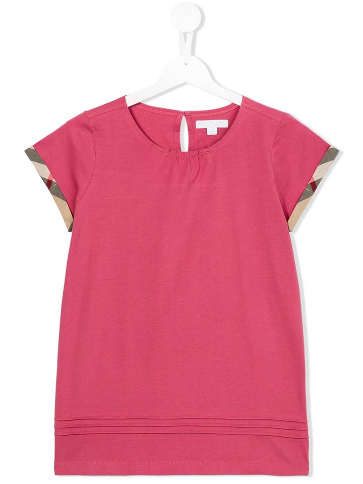 Burberry Kids Checked Turn Ups T-shirt, Girl's, Size: 14 Yrs, Pink/purple
