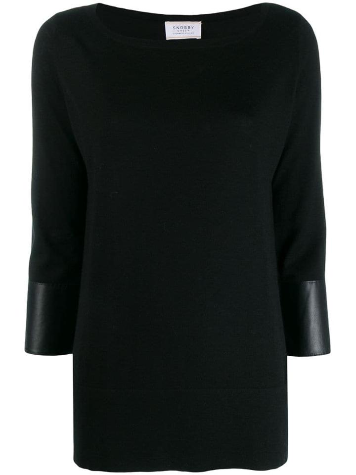 Snobby Sheep Leather Trim Jumper - Black