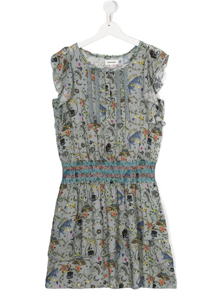 Zadig & Voltaire Kids Printed Shirred Dress - Blue