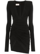 Alexandre Vauthier Deep V-neck Ruched Mini-dress - Black