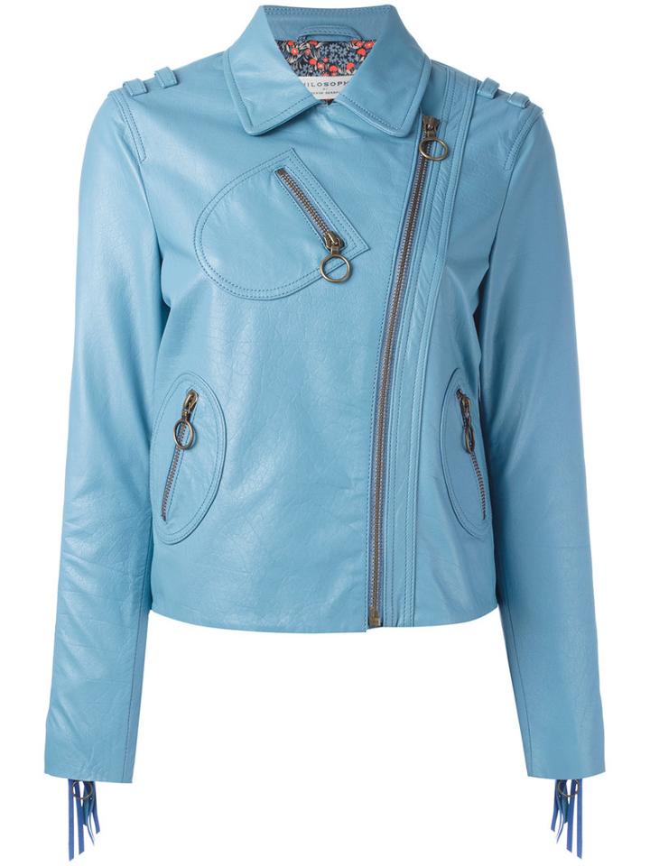 Philosophy Di Lorenzo Serafini - Zip Up Jacket - Women - Buffalo Leather/polyester - 40, Women's, Blue, Buffalo Leather/polyester