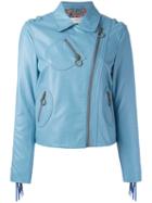 Philosophy Di Lorenzo Serafini - Zip Up Jacket - Women - Buffalo Leather/polyester - 40, Women's, Blue, Buffalo Leather/polyester