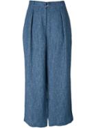 Akris Cropped Trousers, Women's, Size: 36, Blue, Linen/flax/viscose