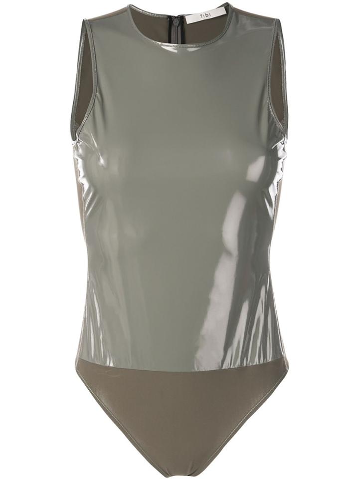 Tibi Tech Patent Bodysuit - Grey