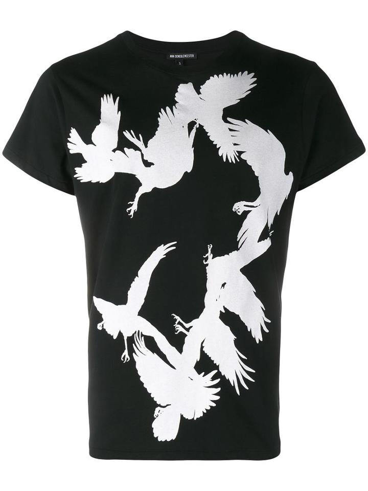 Ann Demeulemeester Flying Bird Print T-shirt, Men's, Size: Small, Black, Cotton