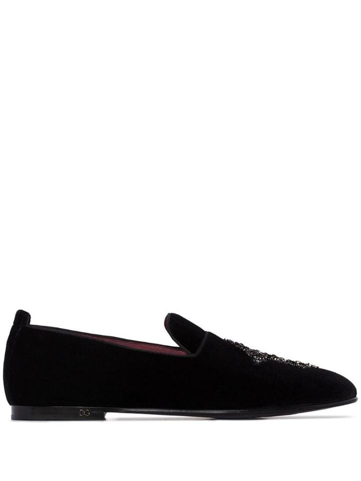 Dolce & Gabbana Vatican Embellished Velvet Slippers - Black