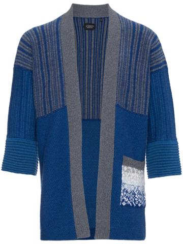 Curieux Blue Cashmere Intarsia Knit Kimono