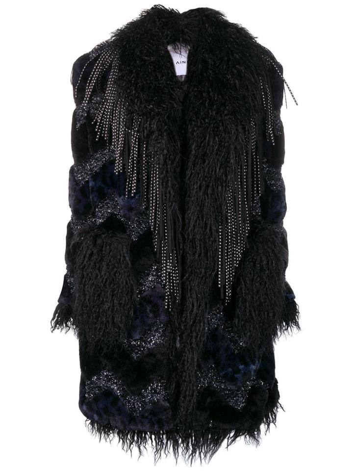 Ainea Shearling Oversized Coat - Black