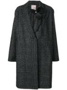 Antonio Marras Brooch Detail Checked Coat - Black