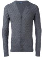 Ballantyne Jacquard V Neck Cardigan, Men's, Size: 58, Grey, Cashmere/wool