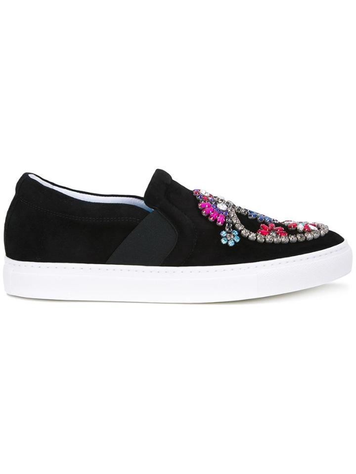 Lanvin Embellished Vamp Slip-on Sneakers - Black