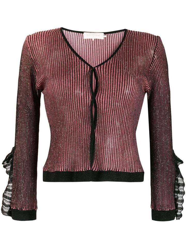 L'autre Chose Metallic Ruffled Cuff Cardigan - Black