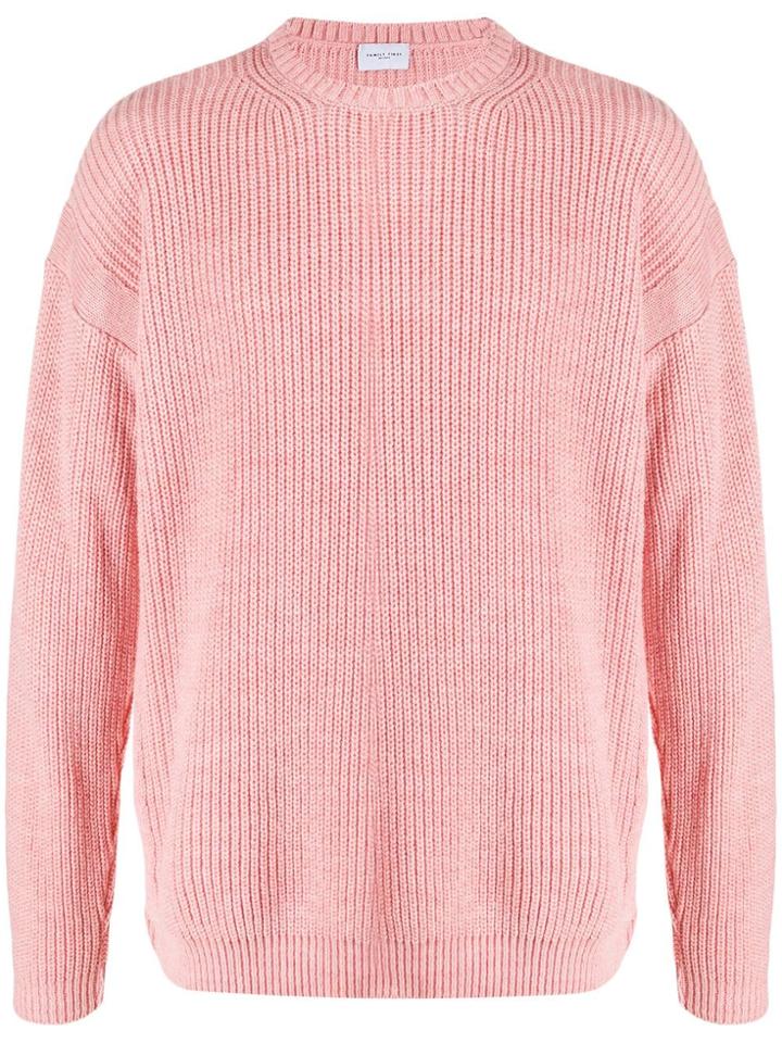 Family First Oversized Ribbed-knit Jumper - Pink