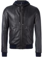 Dolce & Gabbana Leather Hooded Jacket, Men's, Size: 48, Blue, Cotton/lamb Skin/polyamide/viscose