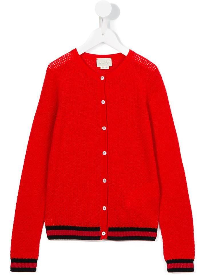 Gucci Kids Contrast Stripe Cardigan, Girl's, Size: 10 Yrs, Red