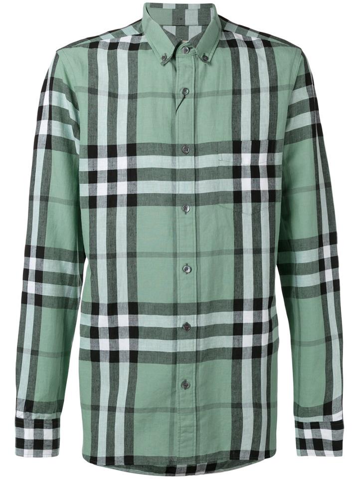 Burberry - House Check Long Sleeve Button Down Shirt - Men - Cotton/linen/flax - L, Green, Cotton/linen/flax