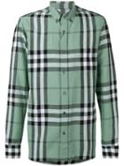 Burberry - House Check Long Sleeve Button Down Shirt - Men - Cotton/linen/flax - L, Green, Cotton/linen/flax