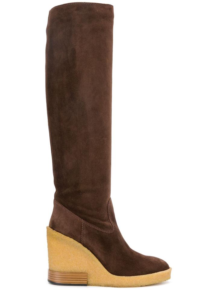Tod's Knee Length Wedge Boots - Brown