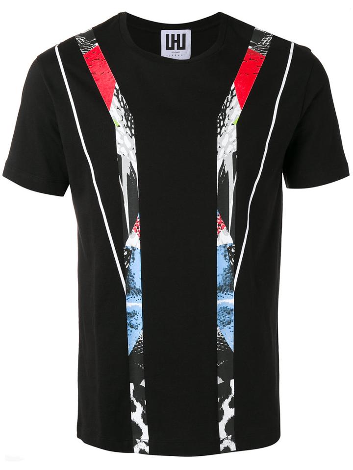 Les Hommes Urban Printed Stripe T-shirt, Men's, Size: Xl, Black, Cotton