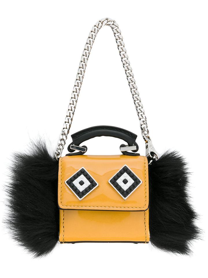 Les Petits Joueurs - Ethnic Patterned Clutch - Women - Patent Leather/rabbit Fur - One Size, Yellow/orange, Patent Leather/rabbit Fur