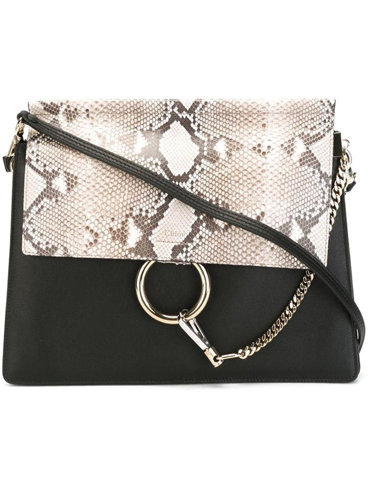 Chloé Faye Shoulder Bag, Women's, Black, Calf Leather/python Skin/suede