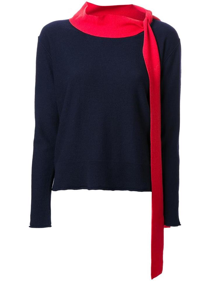 Sonia Rykiel Neck Tie Detailing Pullover, Women's, Size: Medium, Blue, Cashmere/virgin Wool