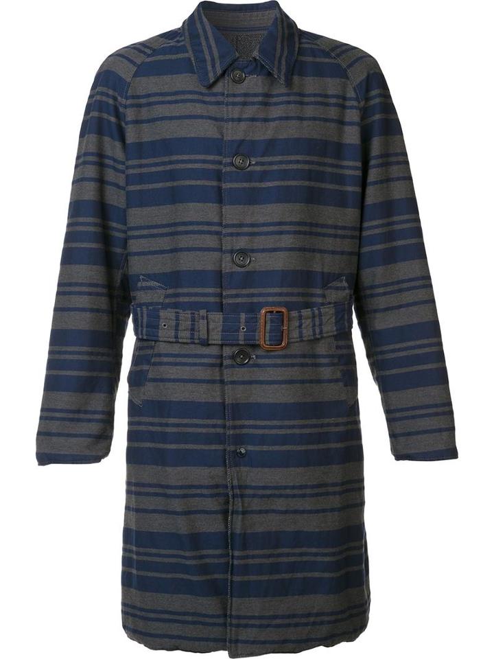 Engineered Garments Striped Trench Coat, Men's, Size: Medium, Grey, Cotton/wool