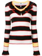 Msgm Striped Ruffle Trim Sweater - Black