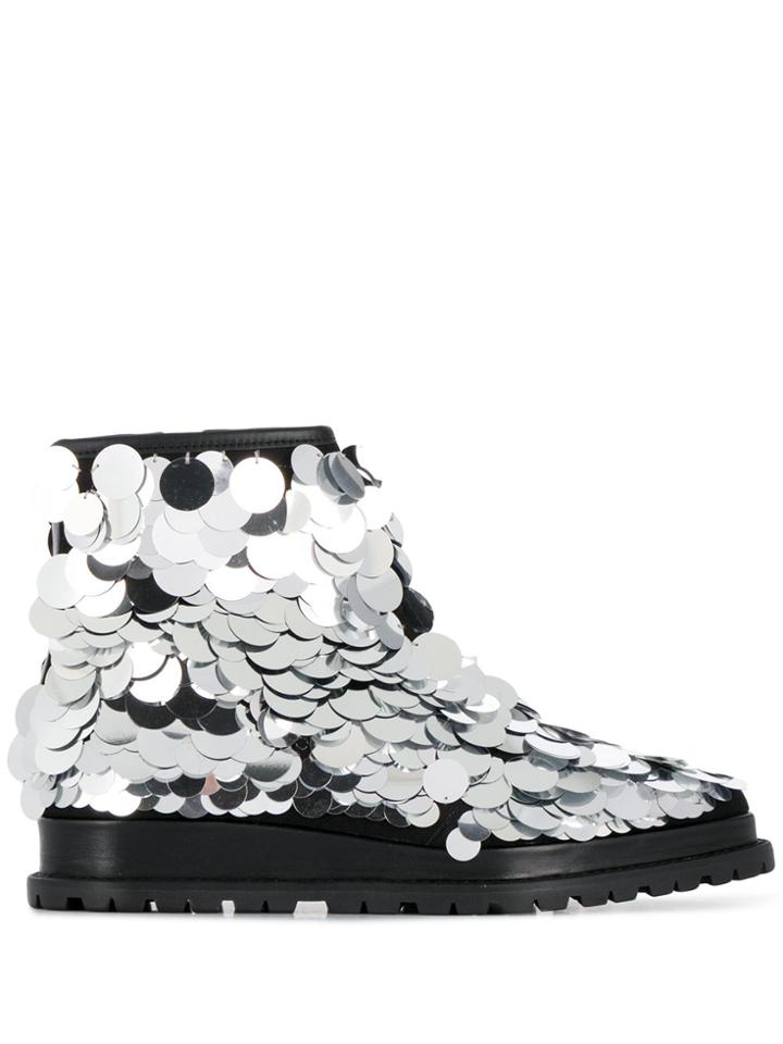 Sacai Metallic Disc Embellished Boots - Silver