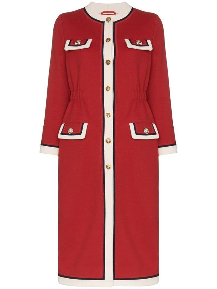 Gucci Collarless Wool Coat - Red