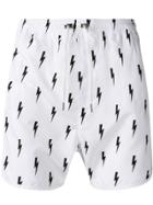 Neil Barrett Lightning-print Swimshorts - White
