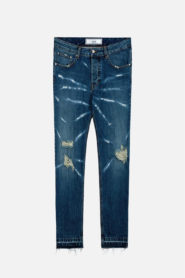 Ami Alexandre Mattiussi Distressed Carrot Fit Jeans, Men's, Size: 34, Blue, Cotton