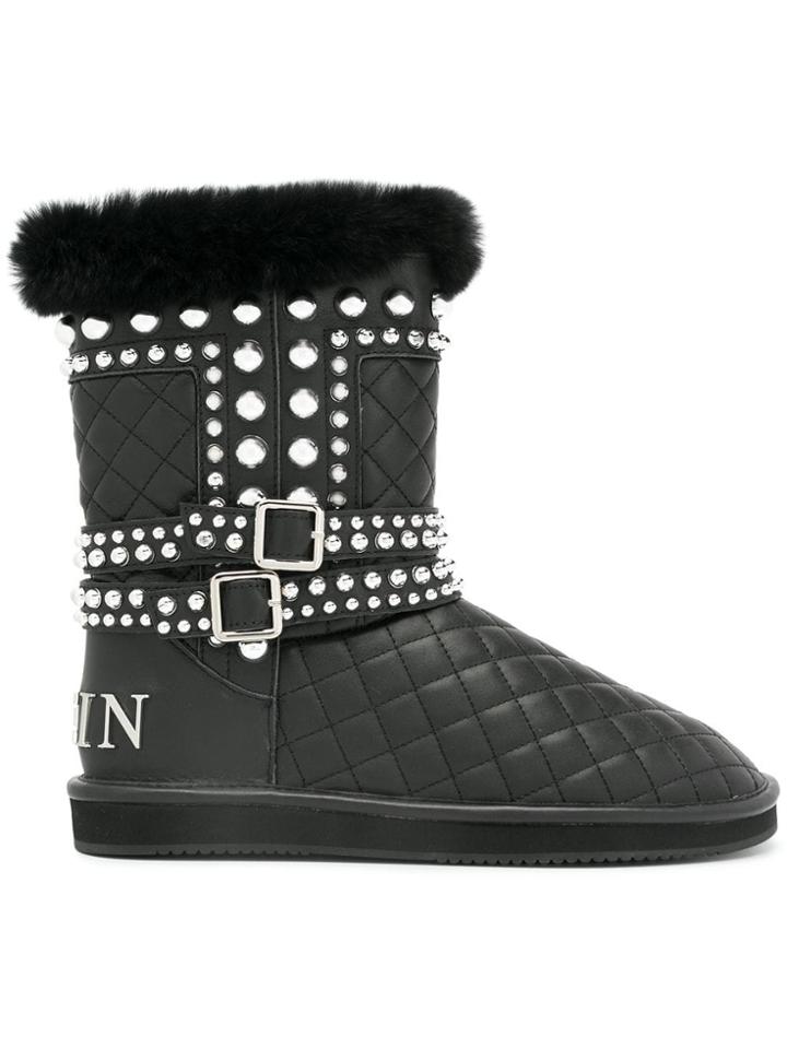 Philipp Plein Studded Quilted Boots - Black