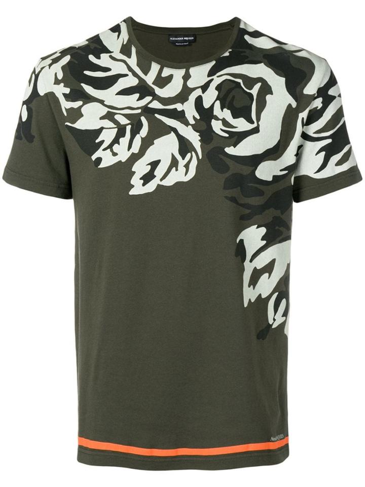 Alexander Mcqueen Camouflage Rose Printed T-shirt - Green