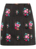 Msgm Flower Print Mini Skirt - Black