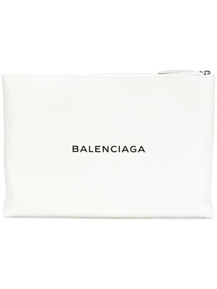 Balenciaga Logo Clutch Bag - White