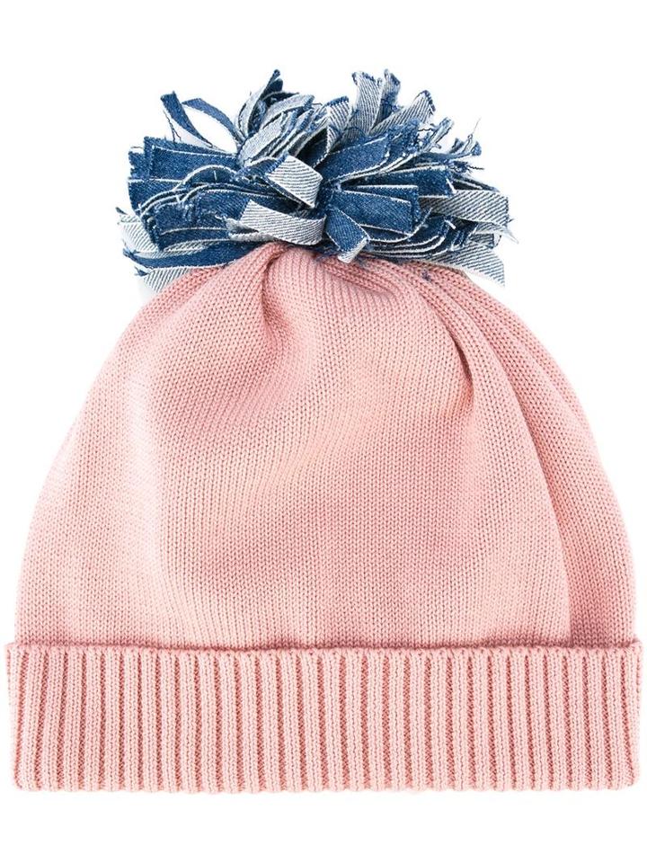 Federica Moretti 'denim Pom Pom' Beanie, Women's, Pink/purple, Cotton