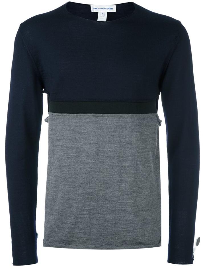 Comme Des Garçons Shirt Cut-out Detail Sweater, Men's, Size: Medium, Blue, Wool