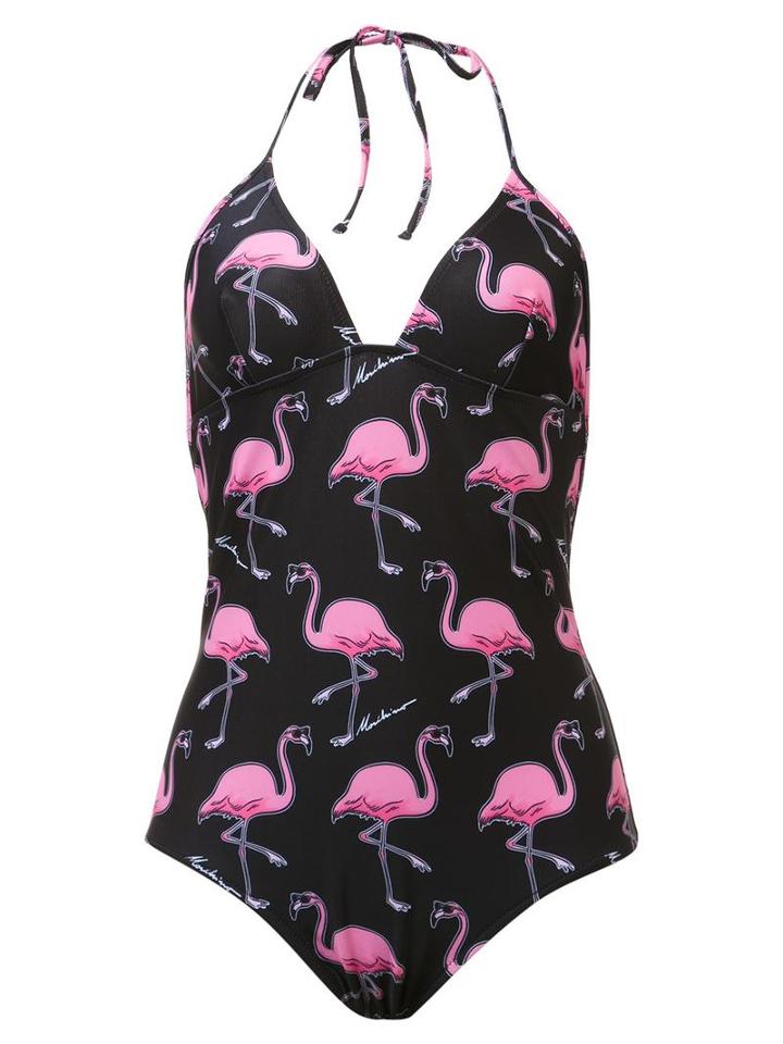 Moschino Flamingo Print One Piece, Women's, Size: 1, Black, Polyester/spandex/elastane