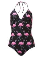 Moschino Flamingo Print One Piece, Women's, Size: 1, Black, Polyester/spandex/elastane
