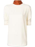 Marni - Contrast Collar T-shirt - Women - Acetate/viscose - 42, Nude/neutrals, Acetate/viscose