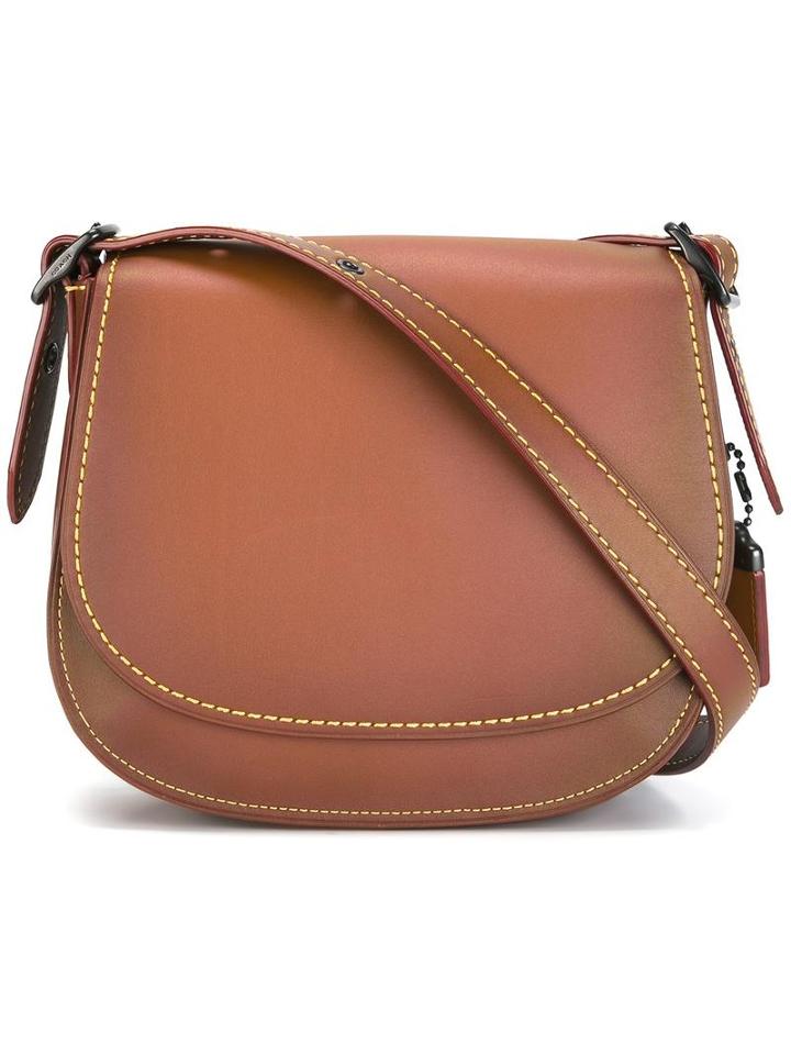 Coach Stitching Detail Saddle Bag, Women's, Brown