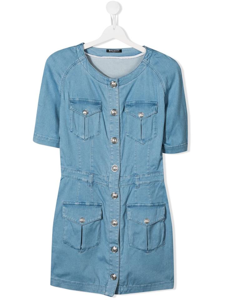 Balmain Kids Teen Denim Mini Dress - Blue