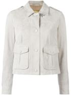 Fay Front Pockets Leather Jacket, Women's, Size: Medium, Grey, Cotton/leather/viscose
