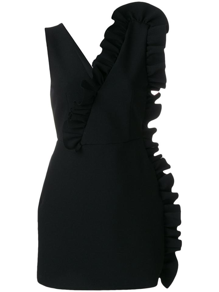 Msgm Asymmetric Ruffle Mini Dress - Black