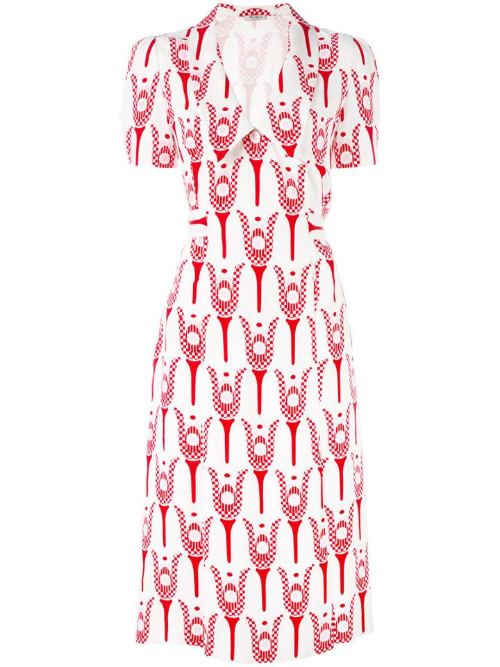 Miu Miu Printed Oversized Collar Dress, Women's, Size: 40, Red, Silk/polyester