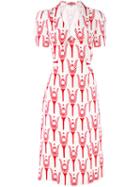 Miu Miu Printed Oversized Collar Dress, Women's, Size: 40, Red, Silk/polyester