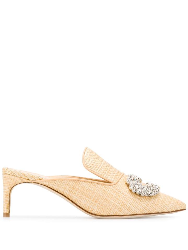 Giannico Daphne Raffia Mules - Neutrals